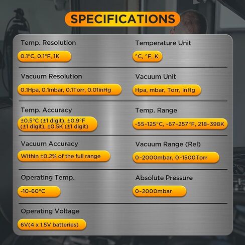 مقياس فراغ رقمي، ±0.2% شاشة LCD عالية الدقة مقاس 3 بوصات مقياس فراغ HVAC ذكي مع وضع الإخلاء، اختبار تسرب الضغط، دعم نقل البيانات، مفتاح 4 وحدات، تطبيقات واسعة in Kuwait