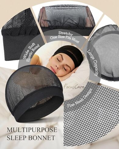 Black Hair Net with Wide Elastic Band, Fine Mesh - Comfortable Hairnets for Sleeping, Non-Binding Wide Edge, Small Holes Prevent Hair Loss, Tubi Hair Wrap for Women, Fits All Head Types in Kuwait