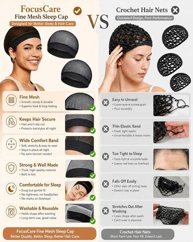 Black Hair Net with Wide Elastic Band, Fine Mesh - Comfortable Hairnets for Sleeping, Non-Binding Wide Edge, Small Holes Prevent Hair Loss, Tubi Hair Wrap for Women, Fits All Head Types in Kuwait