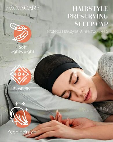 Black Hair Net with Wide Elastic Band, Fine Mesh - Comfortable Hairnets for Sleeping, Non-Binding Wide Edge, Small Holes Prevent Hair Loss, Tubi Hair Wrap for Women, Fits All Head Types in Kuwait
