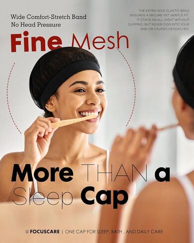 Black Hair Net with Wide Elastic Band, Fine Mesh - Comfortable Hairnets for Sleeping, Non-Binding Wide Edge, Small Holes Prevent Hair Loss, Tubi Hair Wrap for Women, Fits All Head Types in Kuwait