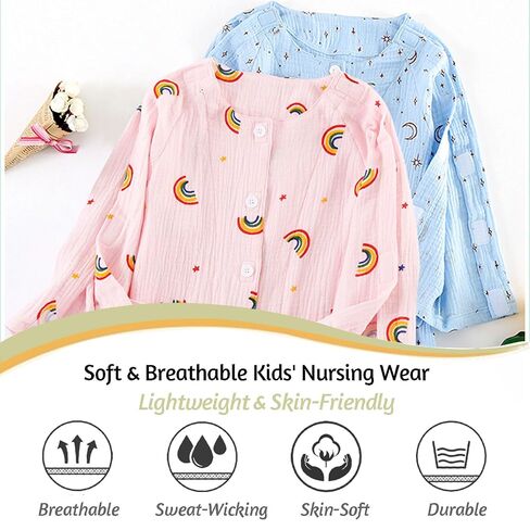Kids Post Surgery Shirt, Full Open Fracture Clothes with Magic Stickers, Soft Breathable Cotton Gauze, Easy Wear for Boys Girls(Pink,S) in Saudi Arabia