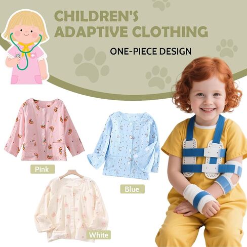 Kids Post Surgery Shirt, Full Open Fracture Clothes with Magic Stickers, Soft Breathable Cotton Gauze, Easy Wear for Boys Girls(Pink,S) in Saudi Arabia