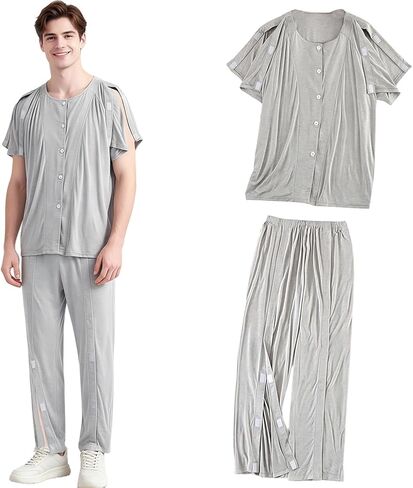 Men Tear away Surgery Recovery Suit,Fully Open Disability Set,Paralyzed Bedridden Patient Clothing,Hospital Clothes for Fracture or Injuried Patients(Gray,2XL) in Kuwait