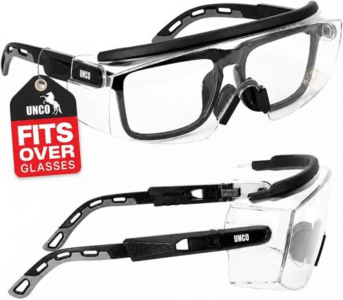 UNCO- Safety Goggles Over Glasses with Clear Wraparound Lens, Black Arms, Safety Glasses Over Eyeglasses in Kuwait