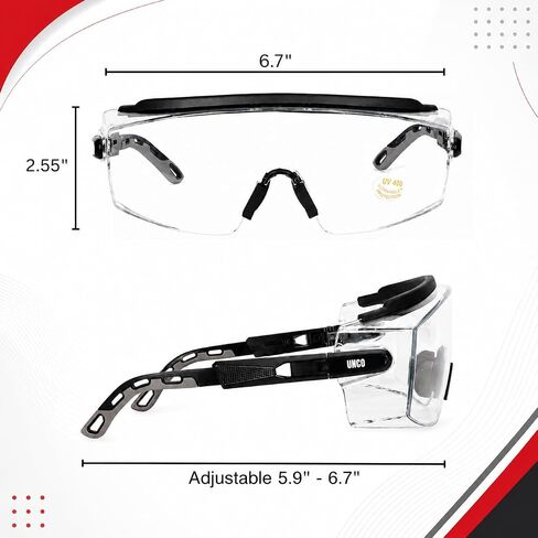 UNCO- Safety Goggles Over Glasses with Clear Wraparound Lens, Black Arms, Safety Glasses Over Eyeglasses in Kuwait