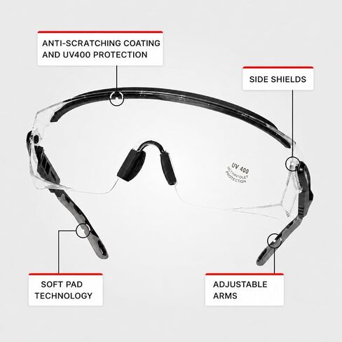 UNCO- Safety Goggles Over Glasses with Clear Wraparound Lens, Black Arms, Safety Glasses Over Eyeglasses in Kuwait