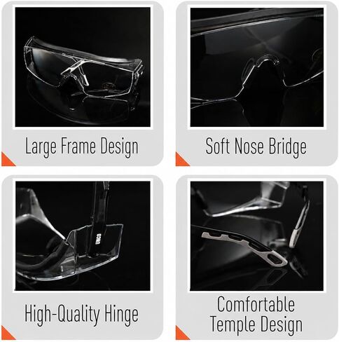 UNCO- Safety Goggles Over Glasses with Clear Wraparound Lens, Black Arms, Safety Glasses Over Eyeglasses in Kuwait