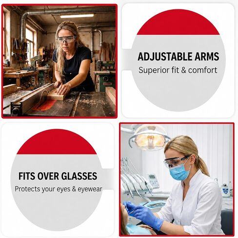 UNCO- Safety Goggles Over Glasses with Clear Wraparound Lens, Black Arms, Safety Glasses Over Eyeglasses in Kuwait