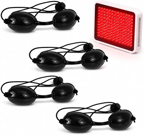 Adjustable Length Semi-Transparent Safety Goggles, Red Light Therapy Goggles and Sunbathing Goggles, Red Light Therapy Eye Protection 4PCS Black in Kuwait