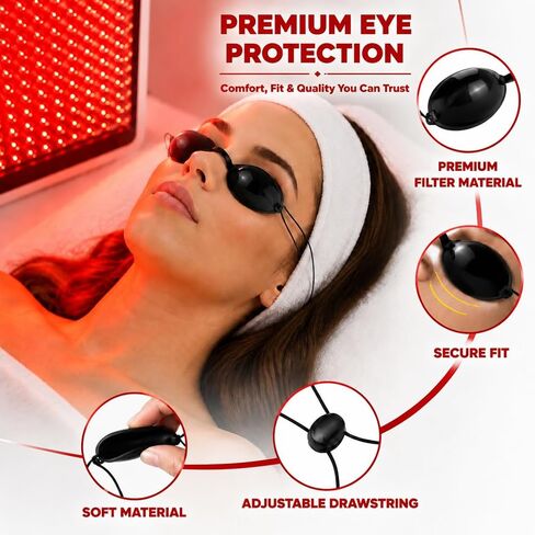 Adjustable Length Semi-Transparent Safety Goggles, Red Light Therapy Goggles and Sunbathing Goggles, Red Light Therapy Eye Protection 4PCS Black in Kuwait