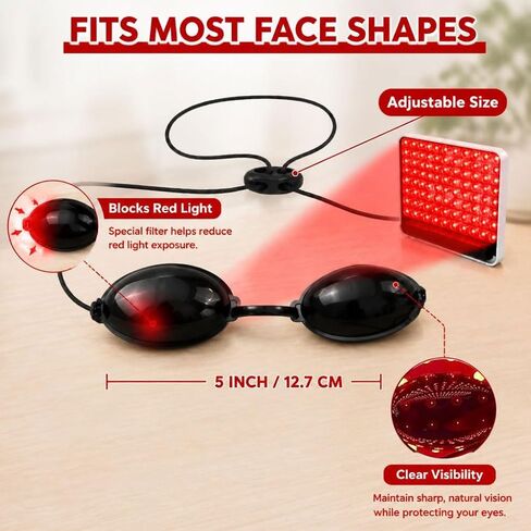 Adjustable Length Semi-Transparent Safety Goggles, Red Light Therapy Goggles and Sunbathing Goggles, Red Light Therapy Eye Protection 4PCS Black in Kuwait