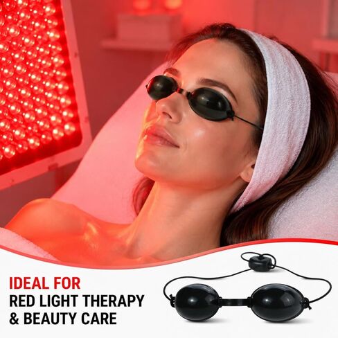 Adjustable Length Semi-Transparent Safety Goggles, Red Light Therapy Goggles and Sunbathing Goggles, Red Light Therapy Eye Protection 4PCS Black in Kuwait