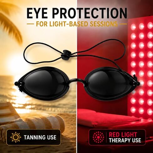 Adjustable Length Semi-Transparent Safety Goggles, Red Light Therapy Goggles and Sunbathing Goggles, Red Light Therapy Eye Protection 4PCS Black in Kuwait