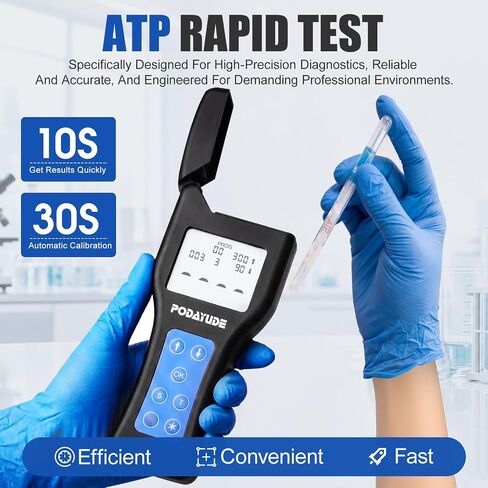 PODAYUDE كاشف الفلورسنت ATP المحمول، جهاز اختبار ATP لنظافة الأسطح المحمولة، كاشف سريع للرعاية الصحية، سلامة الأغذية (المسحة غير متضمنة) in Kuwait
