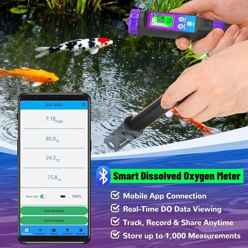 Smart Dissolved Oxygen Meter with 3.6ft Probe Cable, Portable DO Meter with Electrolyte Solution, Digital Dissolved Oxygen Test kit for Aquarium, Aquaculture, Hydroponics, Brewing, Fish Tank in Kuwait