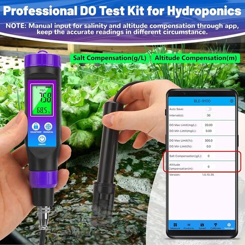 Smart Dissolved Oxygen Meter with 3.6ft Probe Cable, Portable DO Meter with Electrolyte Solution, Digital Dissolved Oxygen Test kit for Aquarium, Aquaculture, Hydroponics, Brewing, Fish Tank in Kuwait