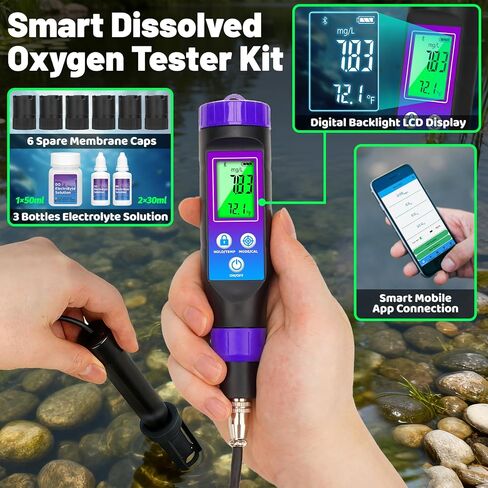 Smart Dissolved Oxygen Meter with 3.6ft Probe Cable, Portable DO Meter with Electrolyte Solution, Digital Dissolved Oxygen Test kit for Aquarium, Aquaculture, Hydroponics, Brewing, Fish Tank in Kuwait