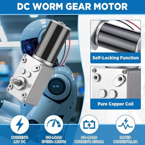 Sabary 6 Piece 12v 12rpm Dc Worm Gear Motor Kit with 20a Pwm Speed Controller for Forward and Reverse Control, High Torque Self-Locking Motor for DIY Automation, Robotics in Kuwait