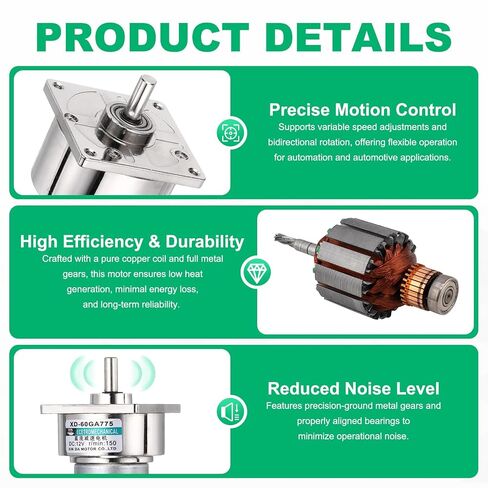 محرك تروس Micro DC 60GA775 - 35 وات DC12V 5 دورة في الدقيقة / فضي / 1 قطعة محرك كبير قابل للتعديل بسرعة CW/CCW، [للأتمتة الصناعية، أتمتة المنزل] in Kuwait