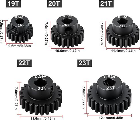 Hardened Steel 0.5 Mod 19T 20T 21T 22T 23T Pinion Gear 3.175mm Bore with 2.3mm Adapter Shaft for Arrma 1/14 Typhon 1/16 Mojave 1/18 Granite Grom Losi 1/12 Motor Gear in Kuwait