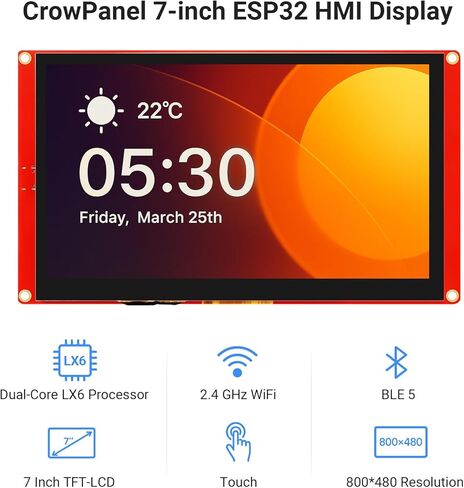 ELECROW ESP32 Display 800×480, 7 Inch HMI Basic ESP32 RGB TFT LCD Touch Screen with Acrylic Case, 32-Bit LX7 Dual-Core Processor, Up to 240MHz, Compatible with Arduino, LVGL, PlatformIO, MicroPython in Saudi Arabia