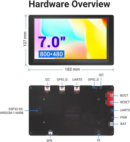 ELECROW ESP32 Display 800×480, 7 Inch HMI Basic ESP32 RGB TFT LCD Touch Screen with Acrylic Case, 32-Bit LX7 Dual-Core Processor, Up to 240MHz, Compatible with Arduino, LVGL, PlatformIO, MicroPython in Saudi Arabia