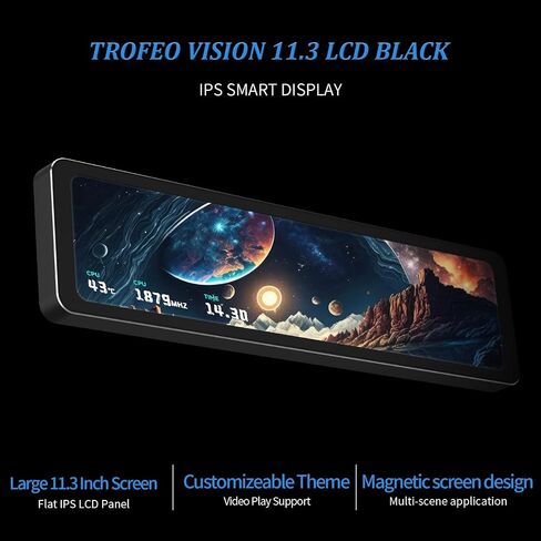 Thermalright Trofeo Vision 11.3 LCD Black, 11.3-inch Full-Color LCD Magnetic Display Screen, 1920x400 Resolution, Easy to Install,Master CPU/GPU Temperature(Black) in Saudi Arabia