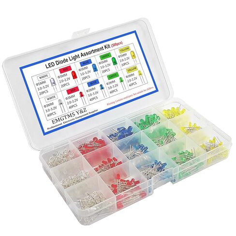 300 Pcs 3mm & 5mm LED Diode Assortment Kit - 5 Colors (White/Red/Blue/Green/Yellow) Bright Light Emitting Diodes for DIY Electronics, Arduino, Raspberry Pi, and Science Projects (5 Colors 300 Pcs) in Saudi Arabia