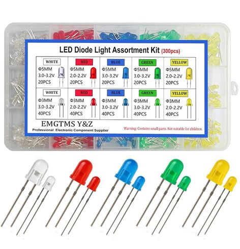 300 Pcs 3mm & 5mm LED Diode Assortment Kit - 5 Colors (White/Red/Blue/Green/Yellow) Bright Light Emitting Diodes for DIY Electronics, Arduino, Raspberry Pi, and Science Projects (5 Colors 300 Pcs) in Saudi Arabia