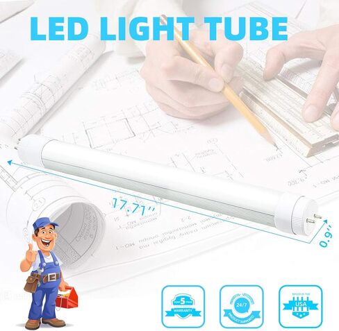 WYZM F15T8 LED Tube Light,7W 18inch/18 Length, 5000K Daylight White, T8 LED Replacement Tube Light, Rotatable End Caps,Frosted Cover, 85-265VAC (120V 2Pack) in Saudi Arabia