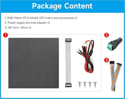 لوحة مصفوفة LED بالألوان الكاملة 4096 RGB، مسافة 2.5 مم، 64 × 64 بكسل، متوافقة مع Raspberry Pi 5/4B/Zero 2W/Zero/Pico 2W / ESP32، تدعم السطوع القابل للتعديل، قابلة للتسلسل، عرض النص، الرسوم المتحركة in Kuwait
