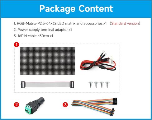 لوحة مصفوفة LED بالألوان الكاملة 2048 RGB، مسافة 2.5 مم، 64 × 32 بكسل، متوافقة مع Raspberry Pi/Pico 2W/ Ardu / ESP32، تدعم السطوع القابل للتعديل، قابلة للتسلسل، عرض النص، الرسوم المتحركة in Kuwait