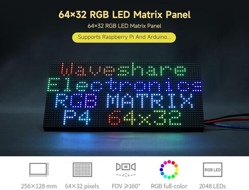 لوحة مصفوفة LED بالألوان الكاملة 2048 RGB، درجة 4 مم، 64 × 32 بكسل، متوافقة مع Raspberry Pi 5/4B/Zero 2W/Zero/Pico 2W /Pico، تدعم السطوع القابل للتعديل، قابلة للتسلسل، عرض النص، الرسوم المتحركة in Kuwait