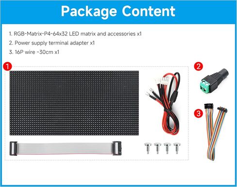 لوحة مصفوفة LED بالألوان الكاملة 2048 RGB، درجة 4 مم، 64 × 32 بكسل، متوافقة مع Raspberry Pi 5/4B/Zero 2W/Zero/Pico 2W /Pico، تدعم السطوع القابل للتعديل، قابلة للتسلسل، عرض النص، الرسوم المتحركة in Kuwait