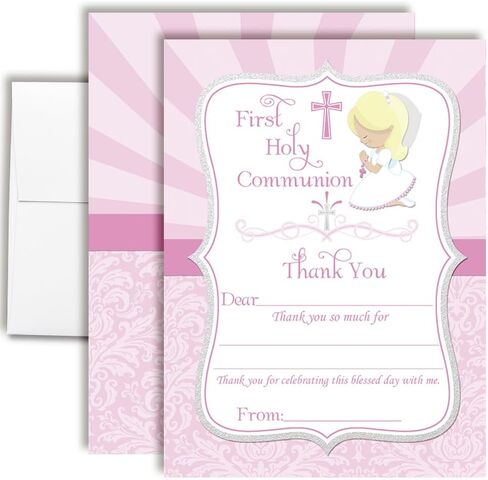 أول شركة Holy Compleion شكر دينيك ملاحظات للبنات (الجلد الفاتح ، الشعر البني) ، عشرة 4 "× 5.5" تملأ البطاقات الفارغة مع 10 أظرف بيضاء عن طريق Amandacreation in Kuwait