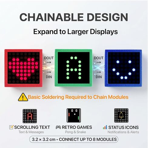 Lonely Binary 3-Pack 8x8 LED Matrix MAX7219 3-Color لـ Arduino وESP32 | وحدات حمراء وخضراء وزرقاء + حافظات مطبوعة ثلاثية الأبعاد؛ SPI 5-pin، متتالي؛ سطوع 16 مستوى؛ بيكو، STM32؛ تمرير النص والألعاب in Kuwait