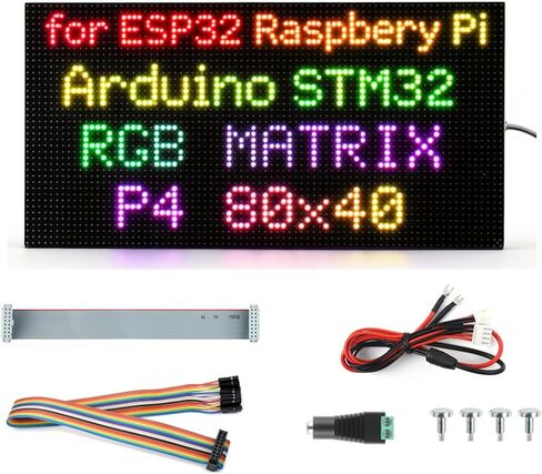 لوحة مصفوفة LED كاملة الألوان 3200 RGB، مسافة 4 مم، 80 × 40 بكسل، متوافقة مع Raspberry Pi 5/4B/Zero 2W/Zero/Pico 2W /Pico/STM32/ESP32، تدعم السطوع القابل للتعديل، قابلة للتسلسل، رسوم متحركة in Kuwait