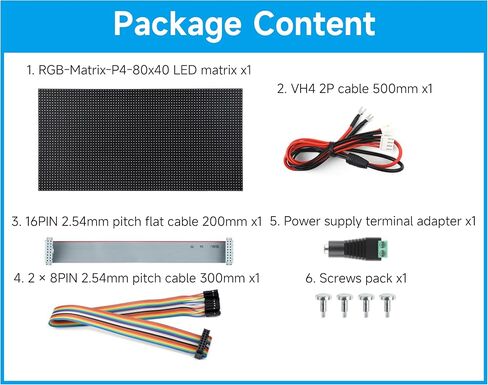 لوحة مصفوفة LED كاملة الألوان 3200 RGB، مسافة 4 مم، 80 × 40 بكسل، متوافقة مع Raspberry Pi 5/4B/Zero 2W/Zero/Pico 2W /Pico/STM32/ESP32، تدعم السطوع القابل للتعديل، قابلة للتسلسل، رسوم متحركة in Kuwait