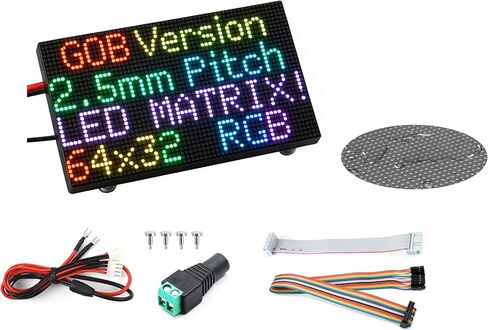 2048 RGB Full-Color LED Matrix Panel, 2.5mm Pitch, 64 × 32 Pixels, Compatible with Raspberry Pi/Pico 2W / ESP32, Support Adjustable Brightness, Chainable, Displaying Text, Animation, GOB Waterproof in Kuwait