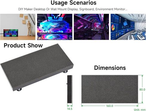 2048 RGB Full-Color LED Matrix Panel, 2.5mm Pitch, 64 × 32 Pixels, Compatible with Raspberry Pi/Pico 2W / ESP32, Support Adjustable Brightness, Chainable, Displaying Text, Animation, GOB Waterproof in Kuwait