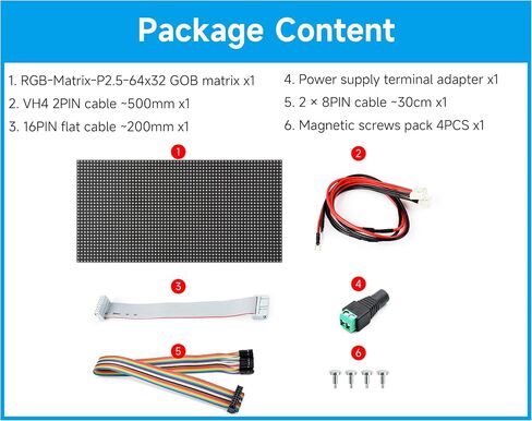 2048 RGB Full-Color LED Matrix Panel, 2.5mm Pitch, 64 × 32 Pixels, Compatible with Raspberry Pi/Pico 2W / ESP32, Support Adjustable Brightness, Chainable, Displaying Text, Animation, GOB Waterproof in Kuwait