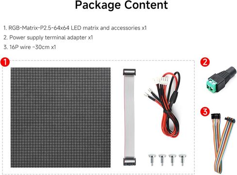 لوحة مصفوفة LED كاملة الألوان 64 × 64 4096 RGB، مسافة 2.5 مم 64 × 64 بكسل، سطوع قابل للتعديل، متوافقة مع Raspberry Pi 5/4B/3B/Zero W/Zero 2W/Pico W/Pico 2W، ESP32 / Ardui، إلخ. in Kuwait