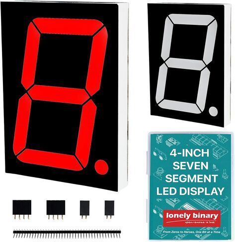شاشة LED Lonely Binary 2-Pack 4" 7-Segment LED 74HC595 لـ Arduino & ESP32 | أرقام قابلة للتسلسل 100 مم؛ قطاعات 12 فولت، منطق 5 فولت/3.3 فولت، 3 دبابيس؛ بيكو، STM32، ESP8266؛ لوحة النتائج، الساعة، المؤقت؛ البرامج التعليمية in Kuwait