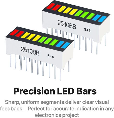 LONELY BINARY 12-Pack 10-Segment LED Bar Graph 6-Color Resistor PCB Case | 2x لكل منها: أحمر، أصفر، أبيض، أخضر، أزرق، متعدد الألوان؛ مقاومات مدمجة للحد من التيار، بدون أسلاك؛ 2.54 ملم؛ اردوينو، ESP32 in Kuwait