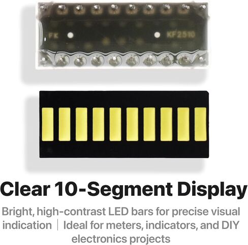 LONELY BINARY 12-Pack 10-Segment LED Bar Graph 6-Color Resistor PCB Case | 2x لكل منها: أحمر، أصفر، أبيض، أخضر، أزرق، متعدد الألوان؛ مقاومات مدمجة للحد من التيار، بدون أسلاك؛ 2.54 ملم؛ اردوينو، ESP32 in Kuwait