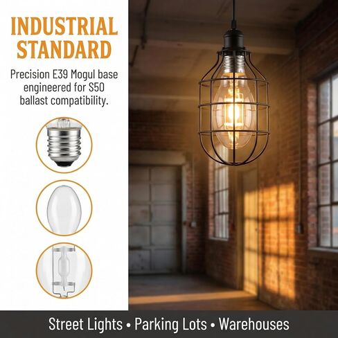 Delyle LU250 250W High Pressure Sodium Bulb, E39 Mogul Base, 28000 Lumens ANSI S50 HPS HID Lamp, 2100K Warm Yellow ET18, 24000H Lifespan, 2 Pack for Warehouse Parking Lot Street Light in Kuwait