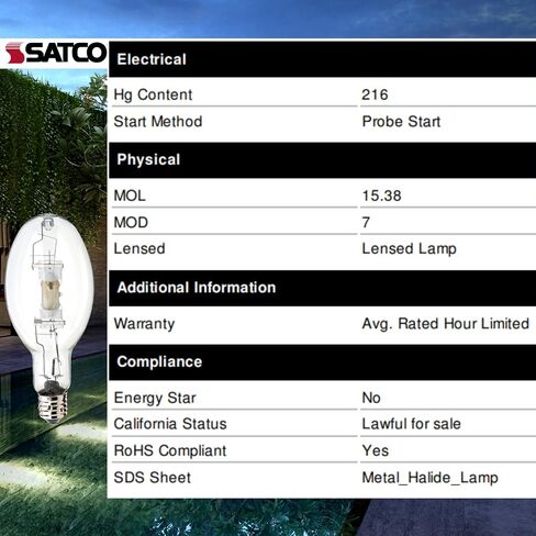 Satco S5837 BT56 1500 Watt Metal Halide HID Light Bulbs, 4200K Cool White E39 Mogul Base, for Street, Automotive Lighting, Industrial Lighting, Sports Arenas, Parking Lots, and Commercial (2 Count) in Kuwait