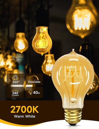 Edison Bulbs 40W, Vintage A19 Antique Incandescent Light, E26 Dimmable Decorative, Warm White 2700K, 110-130V, 6 Pack in Kuwait