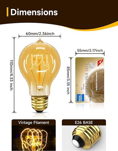 Edison Bulbs 40W, Vintage A19 Antique Incandescent Light, E26 Dimmable Decorative, Warm White 2700K, 110-130V, 6 Pack in Kuwait